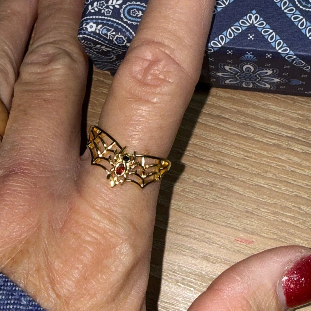 Little Rooms Widow Spider Web Ring Size 9.5 18k Gold Plate Goth Witchy Halloween